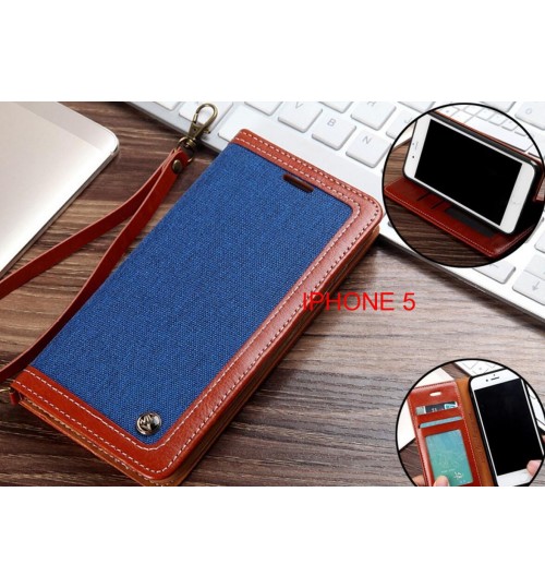 Iphone 5 Case Wallet Denim Leather Case - Blue