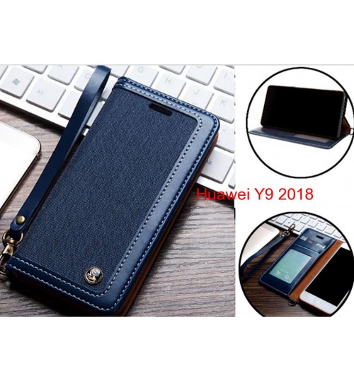 Huawei Y9 2018 Case Wallet Denim Leather Case - Dark Blue