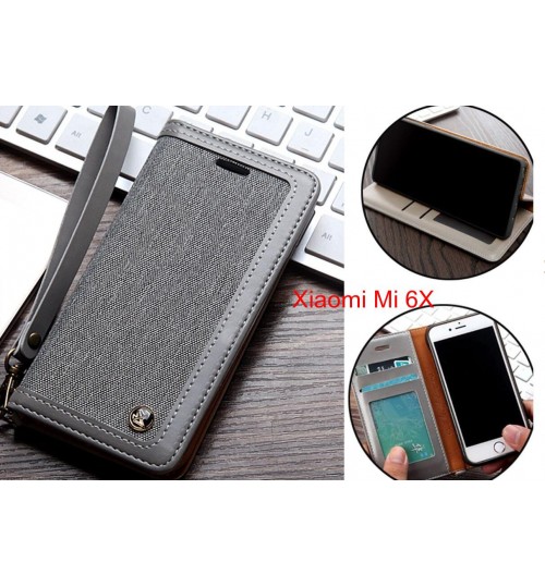 Xiaomi Mi 6x Case Wallet Denim Leather Case - Silver