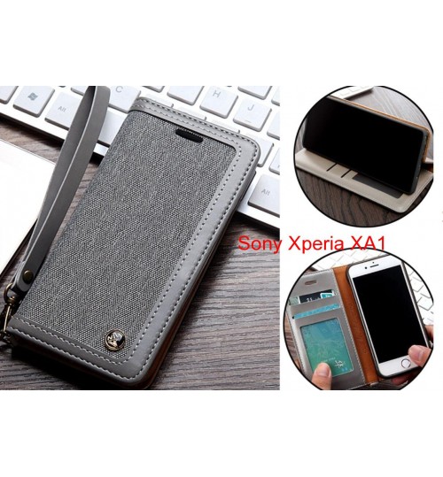 Sony Xperia Xa1 Case Wallet Denim Leather Case - Silver