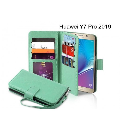 Huawei Y7 Pro 2019 Case Double Wallet Leather Case 9 Card Slots - Green