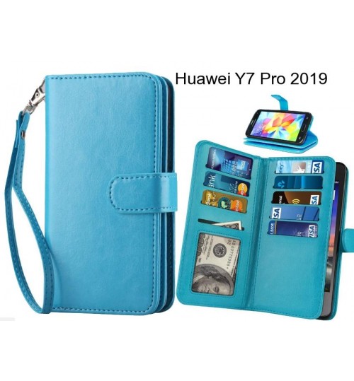 Huawei Y7 Pro 2019 Case Double Wallet Leather Case 9 Card Slots - Blue