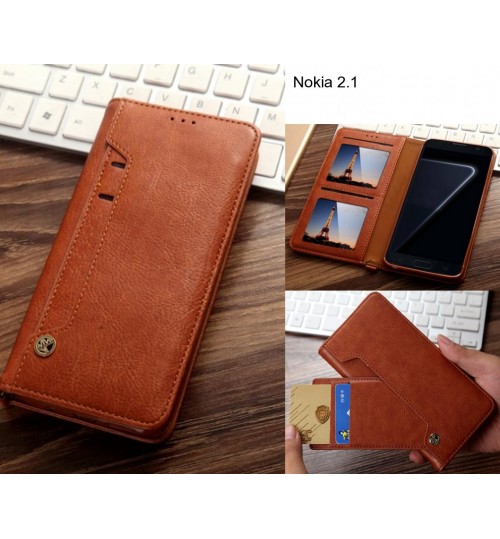 Nokia 2.1 case slim leather wallet case 6 cards 2 ID magnet