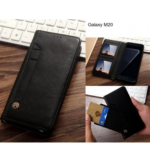 Galaxy M20 Case Slim Leather Wallet Case 6 Cards 2 Id Magnet - Black