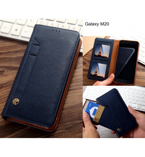 Galaxy M20 Case Slim Leather Wallet Case 6 Cards 2 Id Magnet - Blue