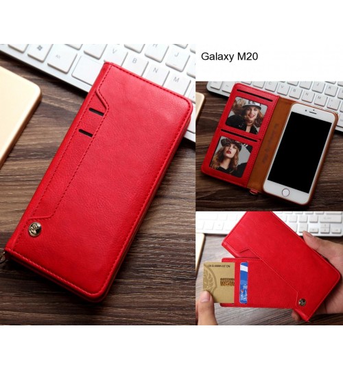 Galaxy M20 Case Slim Leather Wallet Case 6 Cards 2 Id Magnet - Red