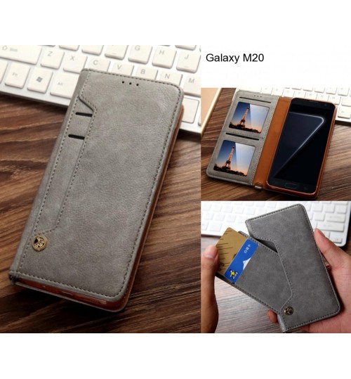 Galaxy M20 Case Slim Leather Wallet Case 6 Cards 2 Id Magnet - Grey