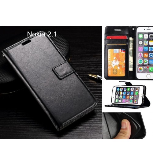 Nokia 2.1 Case Fine Leather Wallet Case - Black