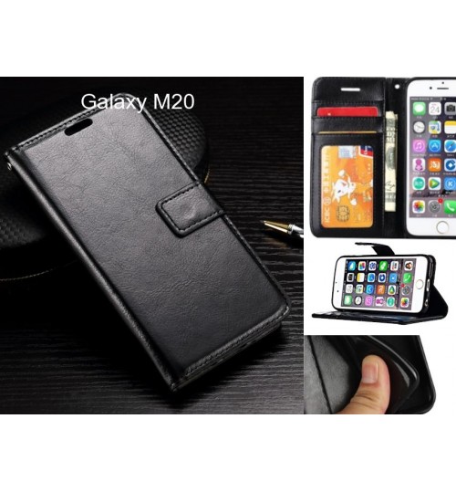 Galaxy M20 Case Fine Leather Wallet Case - Black