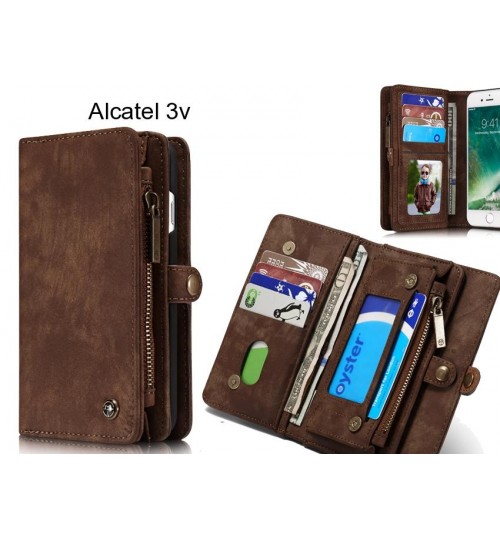 Alcatel 3v Case Retro leather case multi cards cash pocket & zip
