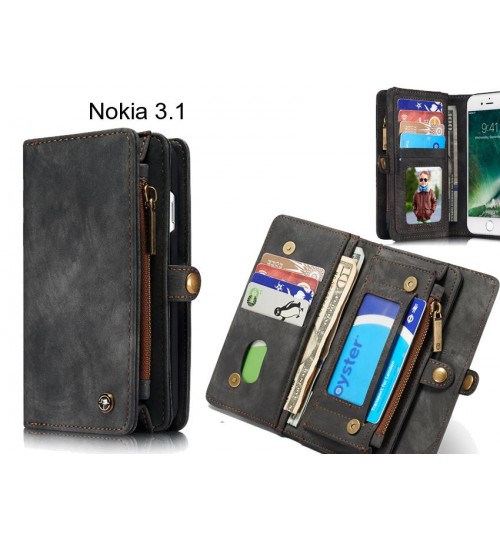 Nokia 3.1 Case Retro leather case multi cards cash pocket & zip