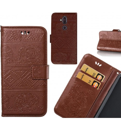 Nokia 8.1 case Wallet Leather flip case Embossed Elephant Pattern