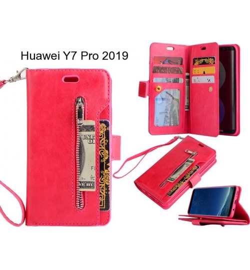 Huawei Y7 Pro 2019 Case 10 Cards Slots Wallet Leather Case With Zip - Red