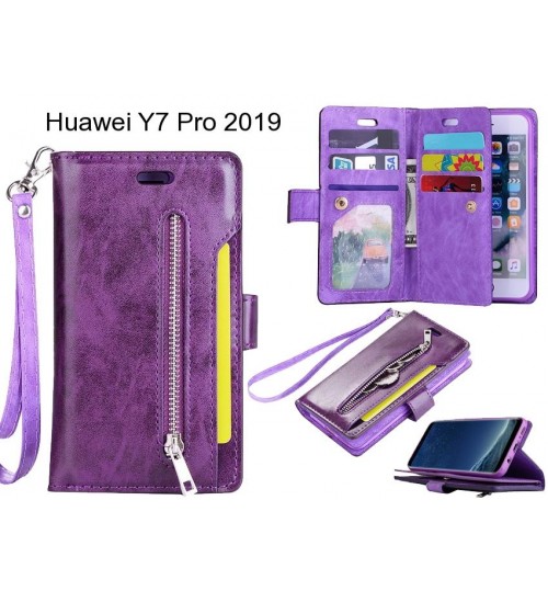 Huawei Y7 Pro 2019 Case 10 Cards Slots Wallet Leather Case With Zip - Purple