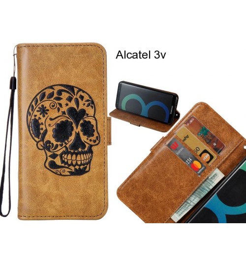 Alcatel 3v case skull vintage leather wallet case