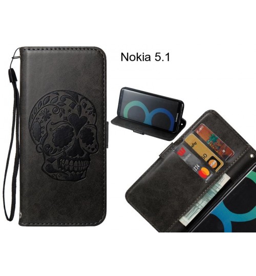 Nokia 5.1 case skull vintage leather wallet case
