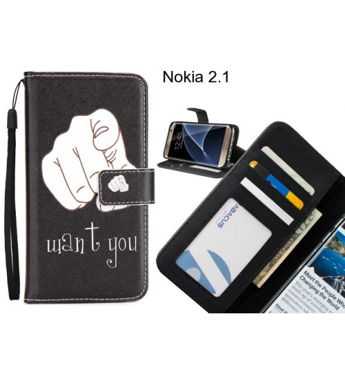 Nokia 2.1 case 3 card leather wallet case printed ID