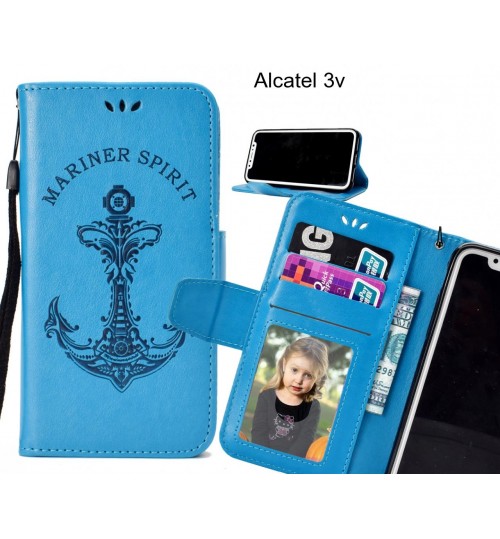 Alcatel 3v Case Wallet Leather Case Embossed Anchor Pattern