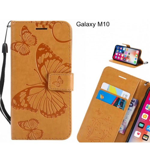 Galaxy M10 Case Embossed Butterfly Wallet Leather Case - Brown