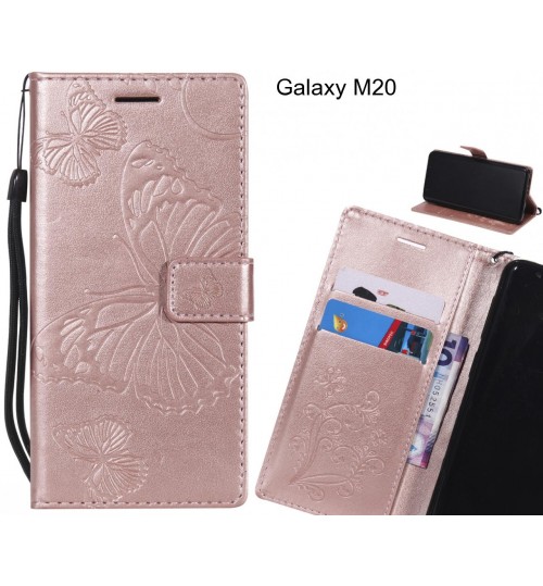Galaxy M20 Case Embossed Butterfly Wallet Leather Case - Rose Gold