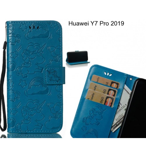 Huawei Y7 Pro 2019  Case Leather Wallet Case Embossed Unicon Pattern - Blue