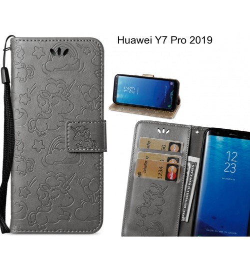 Huawei Y7 Pro 2019  Case Leather Wallet Case Embossed Unicon Pattern - Grey