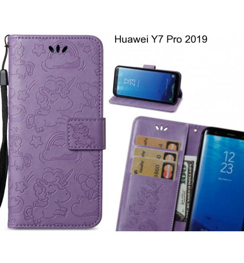 Huawei Y7 Pro 2019  Case Leather Wallet Case Embossed Unicon Pattern - Purple