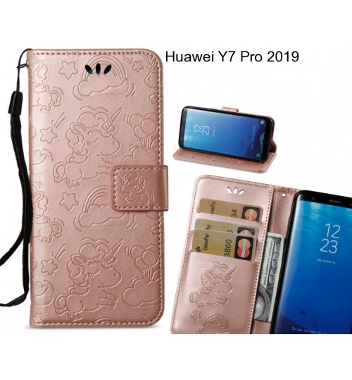 Huawei Y7 Pro 2019  Case Leather Wallet Case Embossed Unicon Pattern - Rose Gold