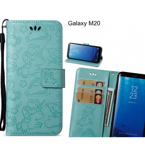 Galaxy M20  Case Leather Wallet Case Embossed Unicon Pattern - Green