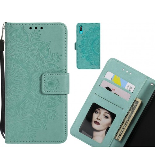 Huawei Y7 Pro 2019 Case Mandala Embossed Leather Wallet Case - Green