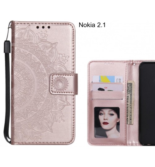 Nokia 2.1 Case mandala embossed leather wallet case