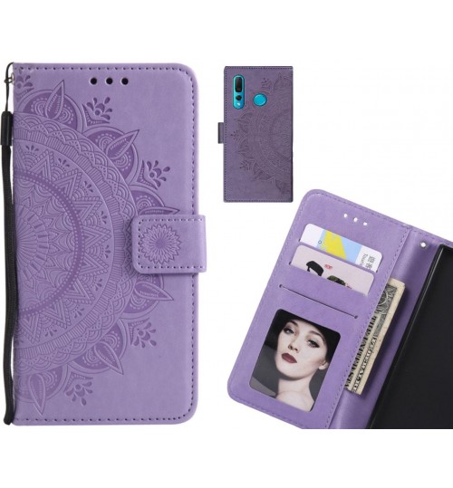 Huawei Nova 4 Case Mandala Embossed Leather Wallet Case - Purple