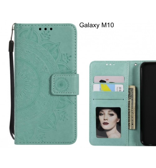 Galaxy M10 Case Mandala Embossed Leather Wallet Case - Green