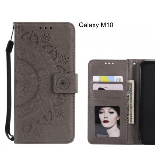 Galaxy M10 Case Mandala Embossed Leather Wallet Case - Grey