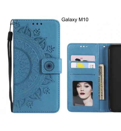 Galaxy M10 Case Mandala Embossed Leather Wallet Case - Blue