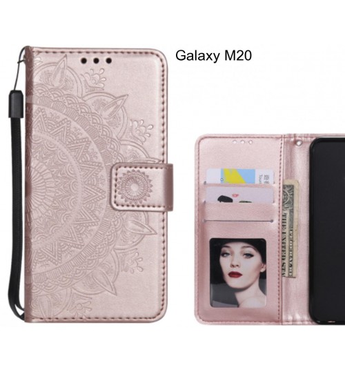 Galaxy M20 Case Mandala Embossed Leather Wallet Case - Rose Gold