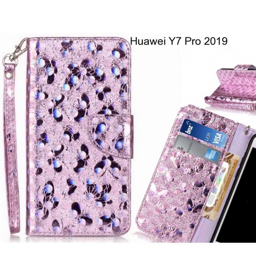 Huawei Y7 Pro 2019 Case Wallet Leather Flip Case laser butterfly