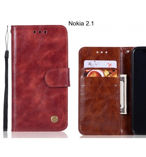 Nokia 2.1 Case Vintage Fine Leather Wallet Case - Dark Red
