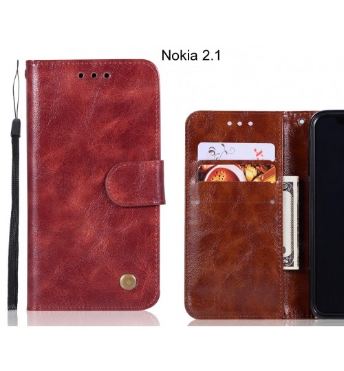 Nokia 2.1 Case Vintage Fine Leather Wallet Case