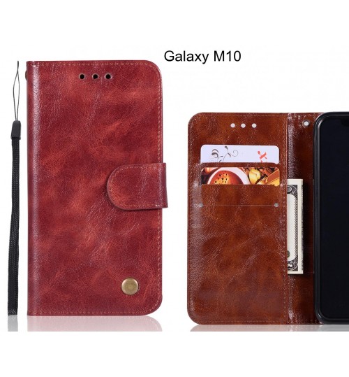 Galaxy M10 Case Vintage Fine Leather Wallet Case - Dark Red