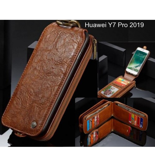 Huawei Y7 Pro 2019 case premium leather multi cards 2 cash pocket zip pouch