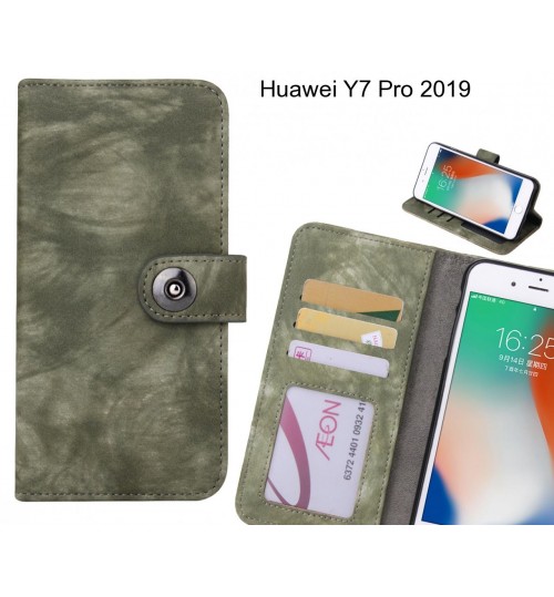 Huawei Y7 Pro 2019 Case Retro Leather Wallet Case - Green