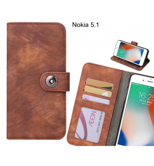 Nokia 5.1 Case Retro Leather Wallet Case - Brown