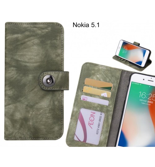 Nokia 5.1 Case Retro Leather Wallet Case - Green