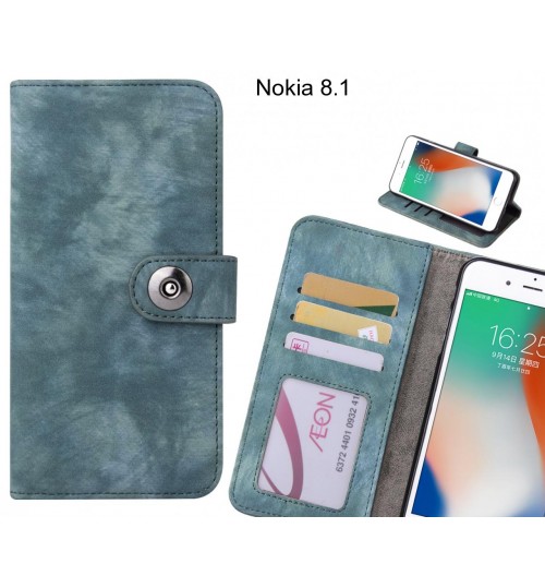 Nokia 8.1 Case Retro Leather Wallet Case - Blue