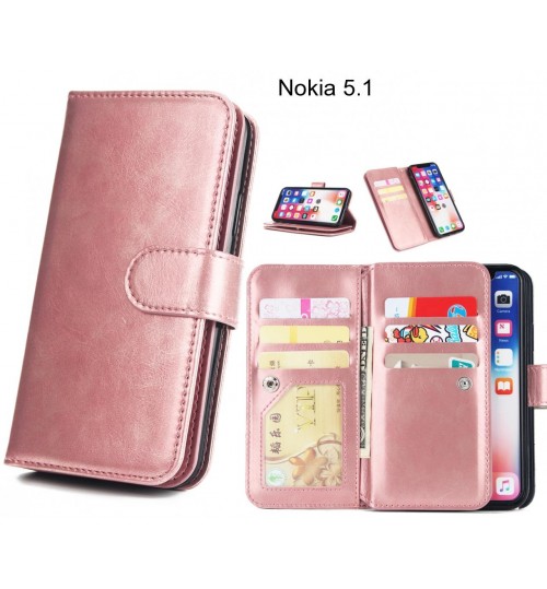 Nokia 5.1 Case Triple Wallet Leather Case 9 Card Slots - Rose Gold