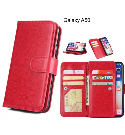 Galaxy A50 Case Triple Wallet Leather Case 9 Card Slots - Red