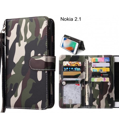 Nokia 2.1  Case Multi function Wallet Leather Case Camouflage