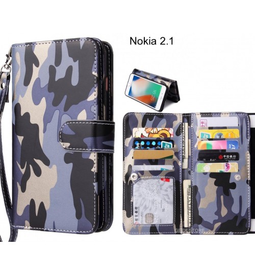 Nokia 2.1  Case Multi function Wallet Leather Case Camouflage
