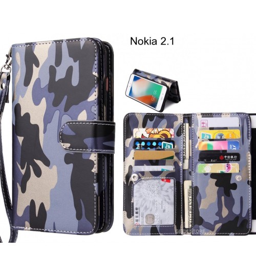 Nokia 2.1  Case Multi Function Wallet Leather Case Camouflage - Grey